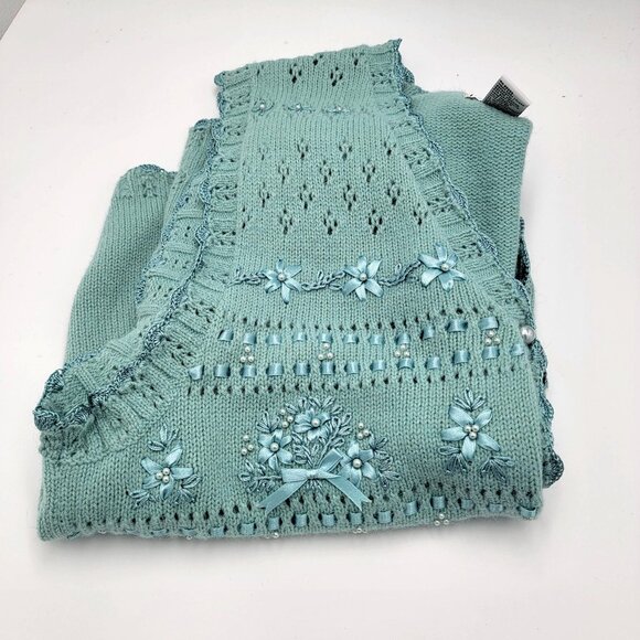 Vtg 90s Cottage core Gramma core Knitted Sleeveless Cardigan Vest - Picture 14 of 14